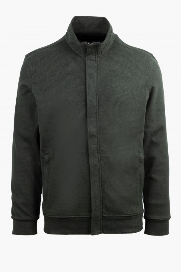 Men's Hidden-Zip Sweatshirt Cardigan in Green
