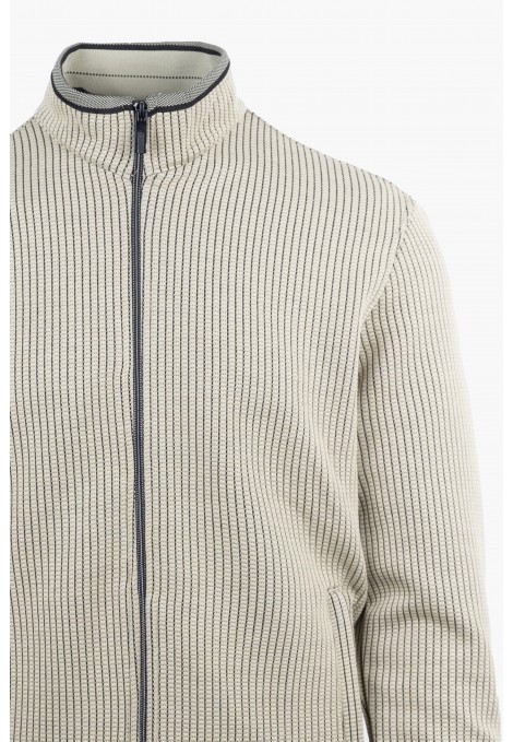Men's Sweatshirt Cardigan with Textured Weave in Beige 