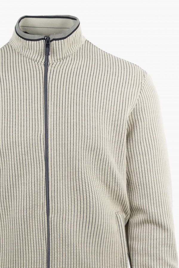 Men's Sweatshirt Cardigan with Textured Weave in Beige 