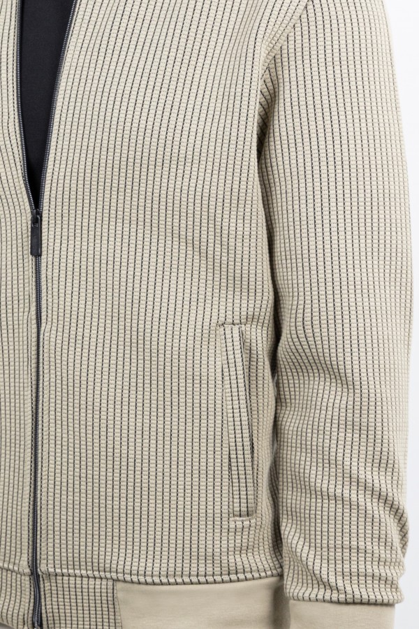 Men's Sweatshirt Cardigan with Textured Weave in Beige 