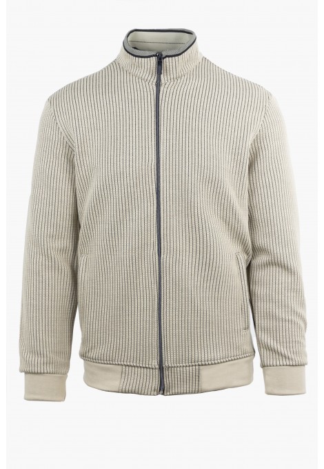 Men's Sweatshirt Cardigan with Textured Weave in Beige 