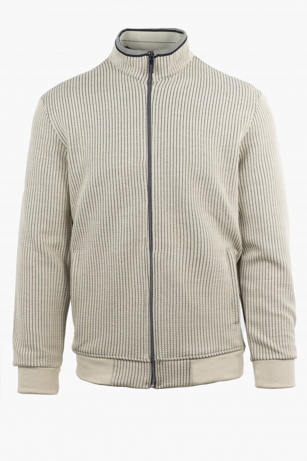 Men's Sweatshirt Cardigan with Textured Weave in Beige 