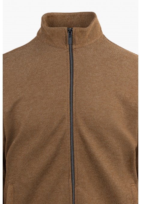 Men's  Sweatshirt Cardigan with Textured Weave in Dark Red