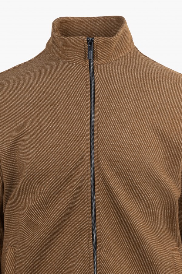 Men's  Sweatshirt Cardigan with Textured Weave in Dark Red