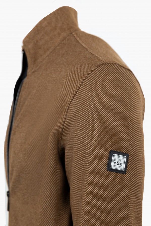 Men's  Sweatshirt Cardigan with Textured Weave in Dark Red