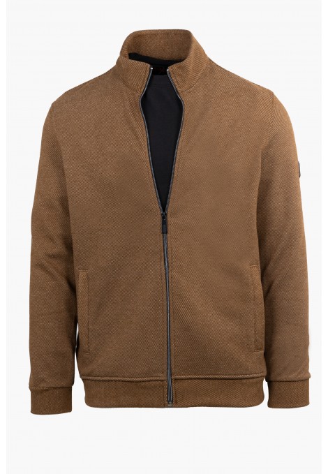 Men's  Sweatshirt Cardigan with Textured Weave in Dark Red