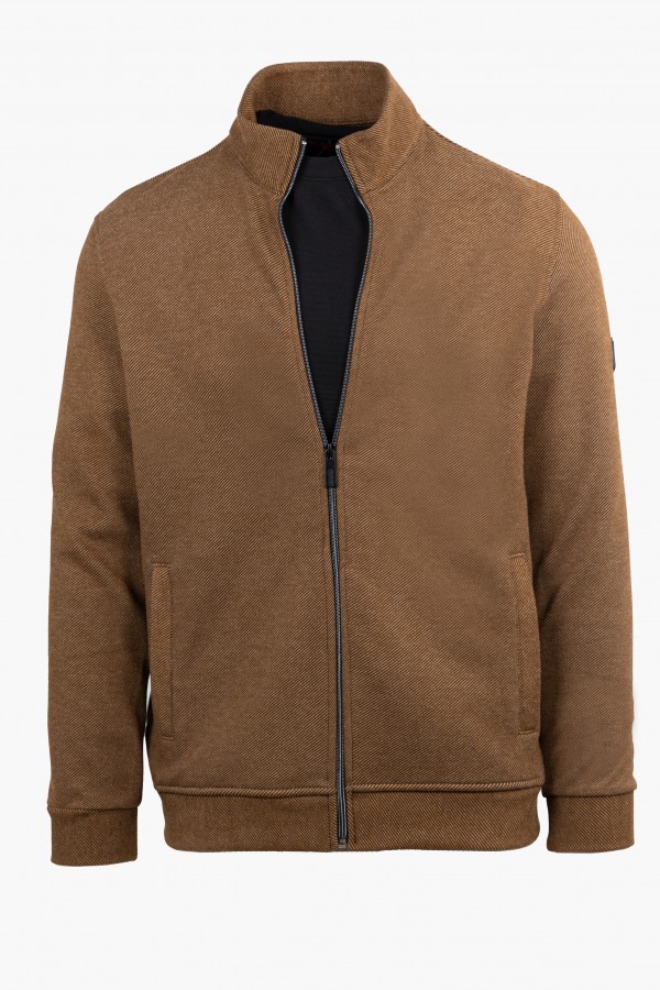 Men's  Sweatshirt Cardigan with Textured Weave in Dark Red