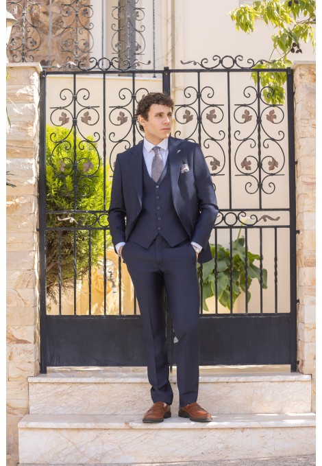 Ανδρικό Σκούρο Mπλε Κοστούμι Mixed Wool