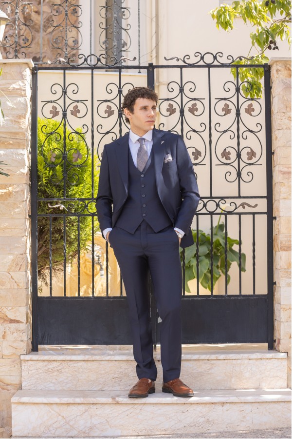 Ανδρικό Σκούρο Mπλε Κοστούμι Mixed Wool