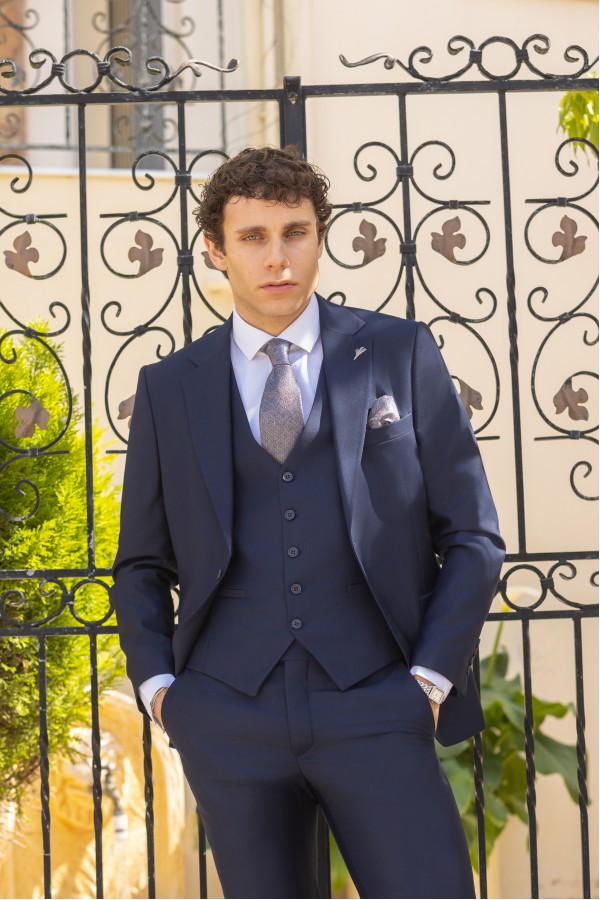 Ανδρικό Σκούρο Mπλε Κοστούμι Mixed Wool