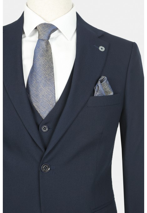 Ανδρικό Σκούρο Mπλε Κοστούμι Mixed Wool