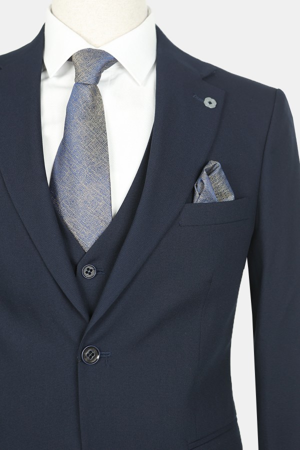 Ανδρικό Σκούρο Mπλε Κοστούμι Mixed Wool