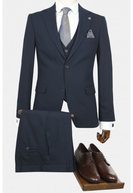 Ανδρικό Σκούρο Mπλε Κοστούμι Mixed Wool
