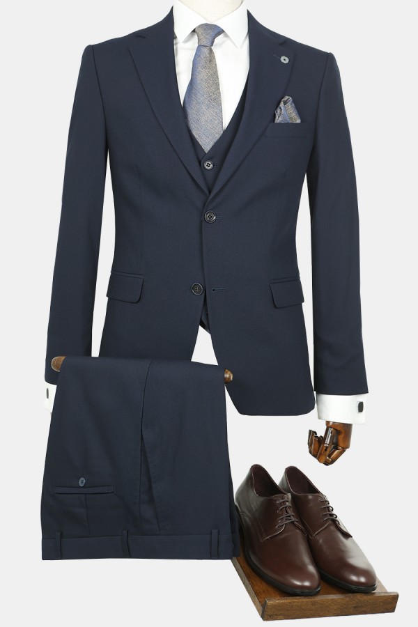 Ανδρικό Σκούρο Mπλε Κοστούμι Mixed Wool