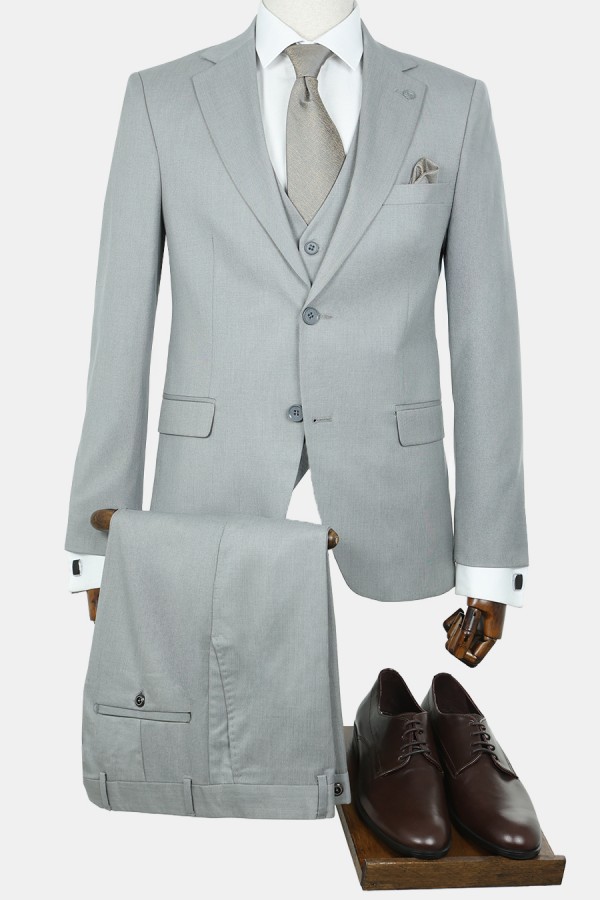 Men's Light Grey Suit Mixed Wool