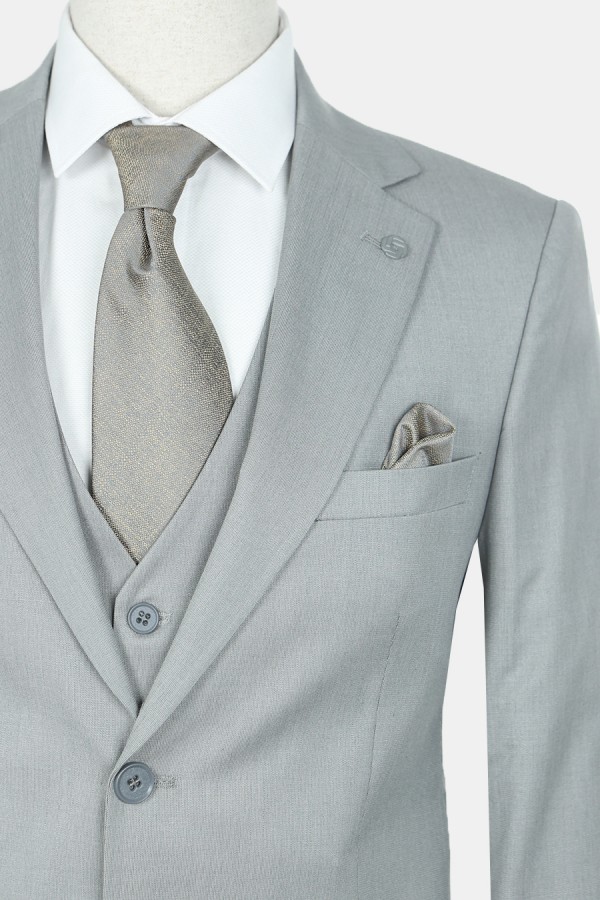 Men's Light Grey Suit Mixed Wool