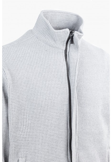 Men's Hidden-Zip Sweatshirt Cardigan in Light Grey