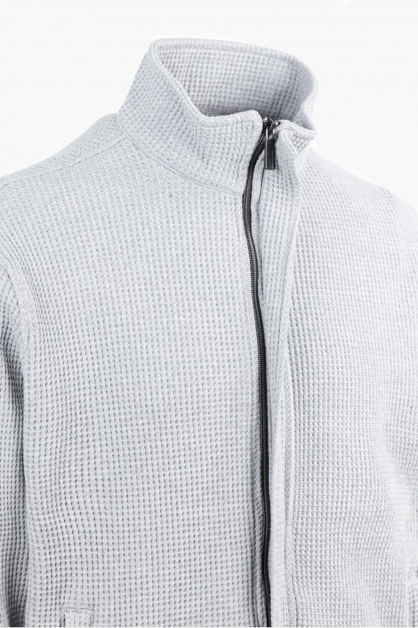 Men's Hidden-Zip Sweatshirt Cardigan in Light Grey