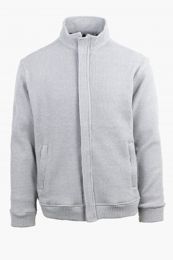Men's Hidden-Zip Sweatshirt Cardigan in Light Grey