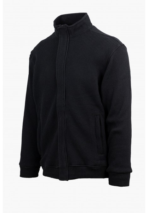 Men's Hidden-Zip Sweatshirt Cardigan in Black 