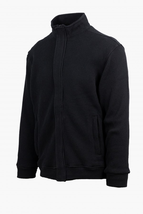 Men's Hidden-Zip Sweatshirt Cardigan in Black 