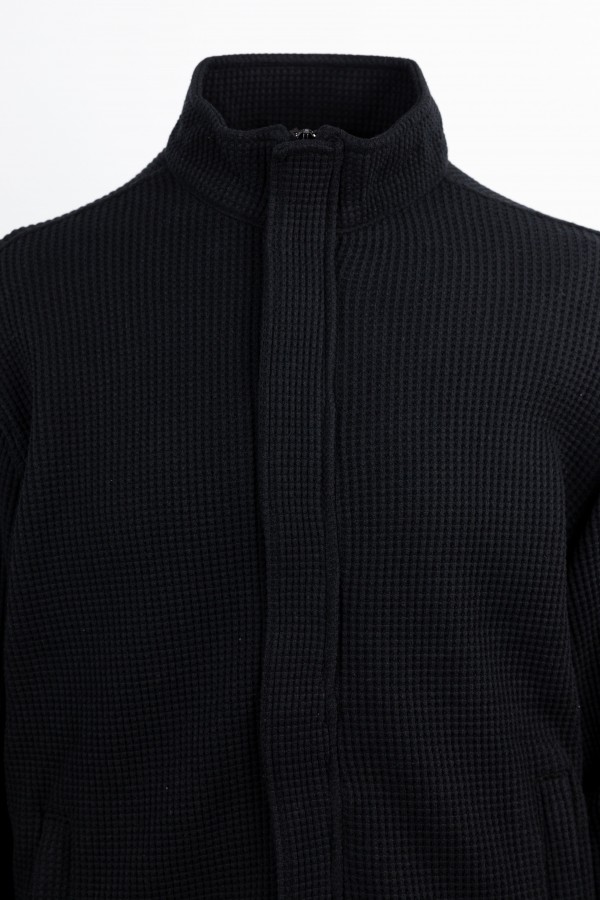 Men's Hidden-Zip Sweatshirt Cardigan in Black 