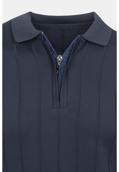Ανδρική Σκούρο Μπλε Πλεχτή Μπλούζα με Φερμουάρ