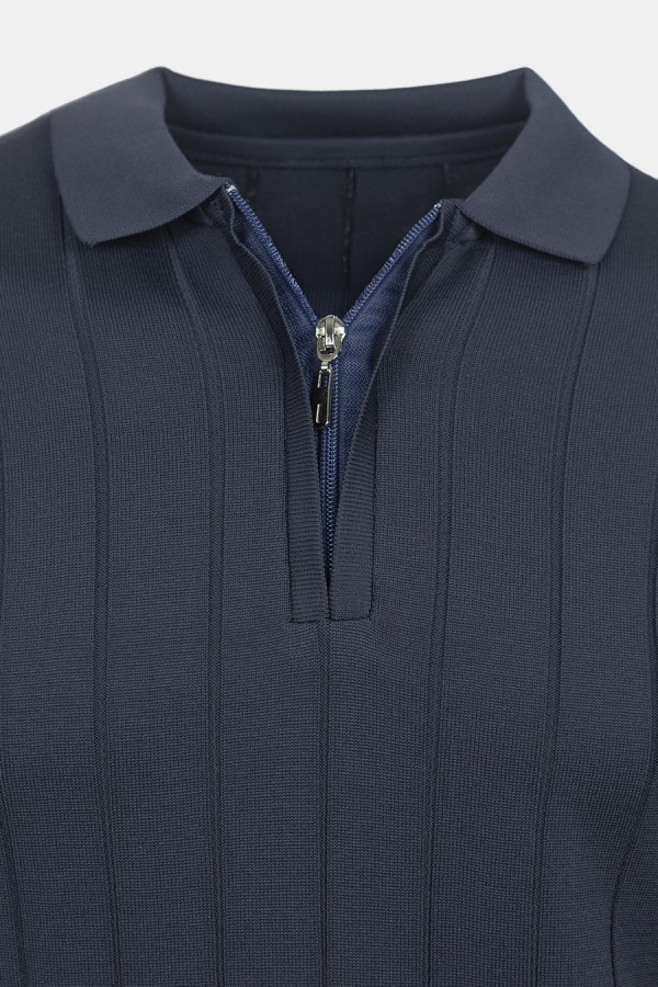 Ανδρική Σκούρο Μπλε Πλεχτή Μπλούζα με Φερμουάρ