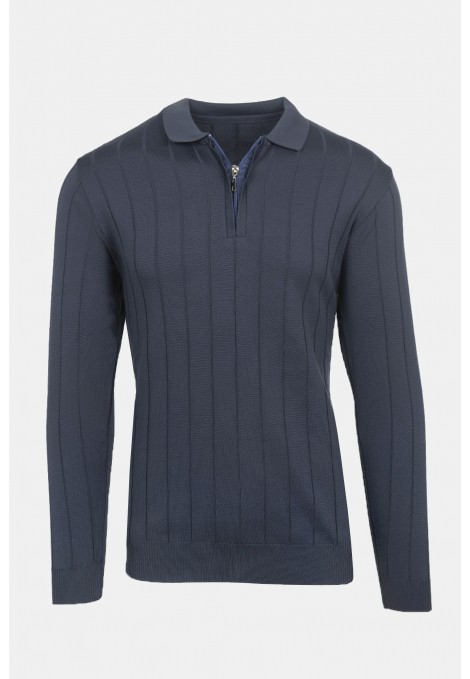 Ανδρική Σκούρο Μπλε Πλεχτή Μπλούζα με Φερμουάρ