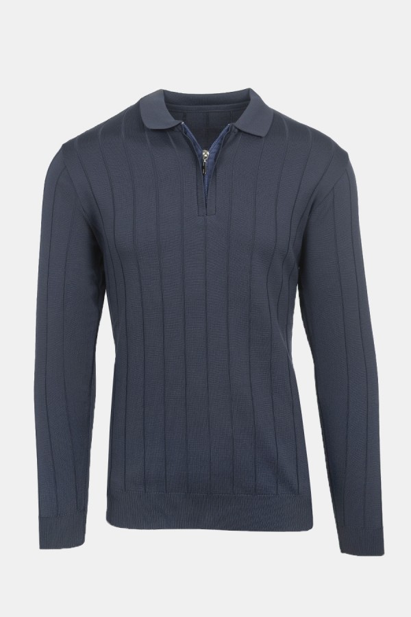 Ανδρική Σκούρο Μπλε Πλεχτή Μπλούζα με Φερμουάρ