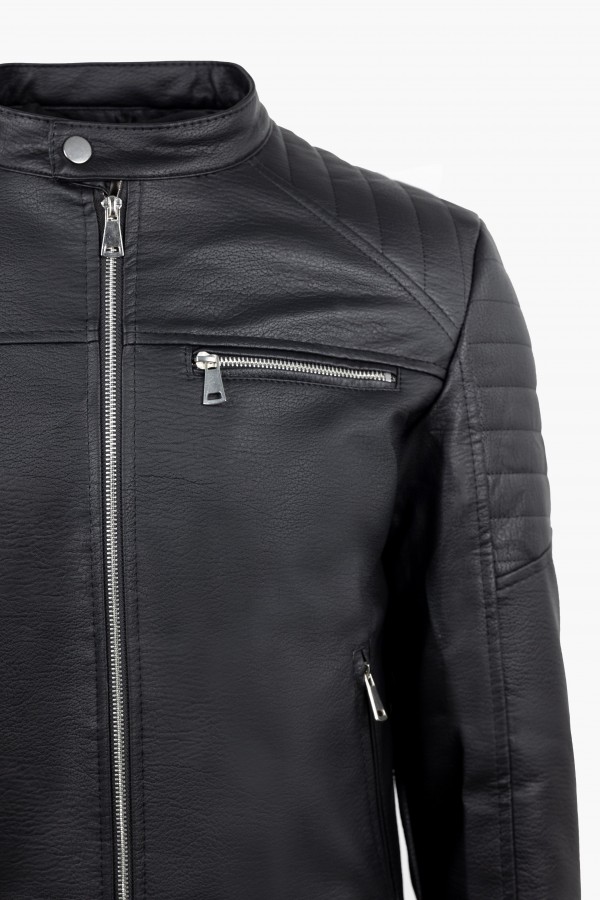 Ανδρικό Μαύρο Μπουφάν από Οικολογικό Δέρμα