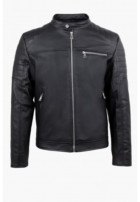 Ανδρικό Μαύρο Μπουφάν από Οικολογικό Δέρμα