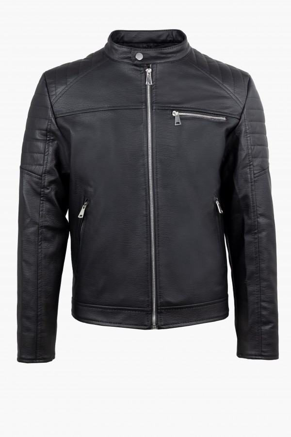 Ανδρικό Μαύρο Μπουφάν από Οικολογικό Δέρμα