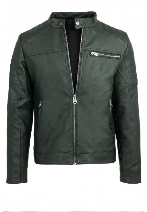 Ανδρικό Σκούρο Πράσινο Μπουφάν από Οικολογικό Δέρμα