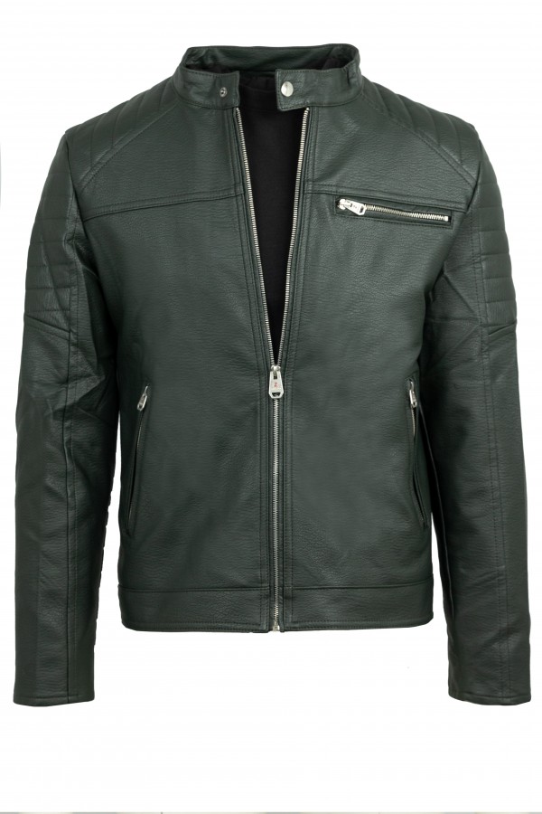 Ανδρικό Σκούρο Πράσινο Μπουφάν από Οικολογικό Δέρμα
