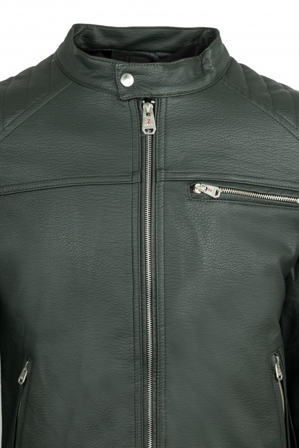 Ανδρικό Σκούρο Πράσινο Μπουφάν από Οικολογικό Δέρμα