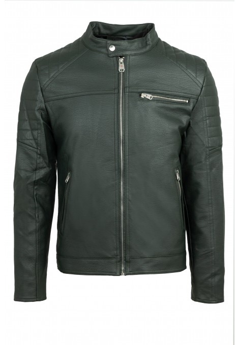 Ανδρικό Σκούρο Πράσινο Μπουφάν από Οικολογικό Δέρμα