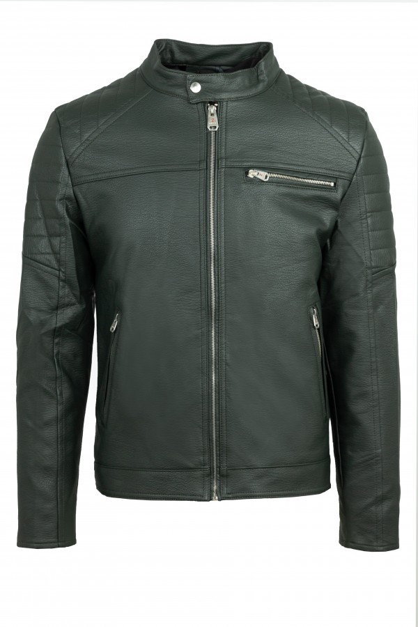 Ανδρικό Σκούρο Πράσινο Μπουφάν από Οικολογικό Δέρμα