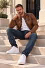 Ανδρικό Καφέ Μπουφάν Δερμάτινο