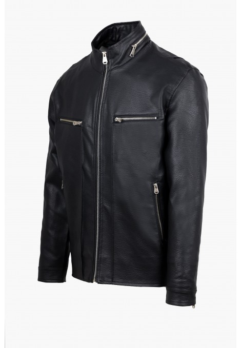 Ανδρικό Μαύρο Μπουφάν από Οικολογικό Δέρμα