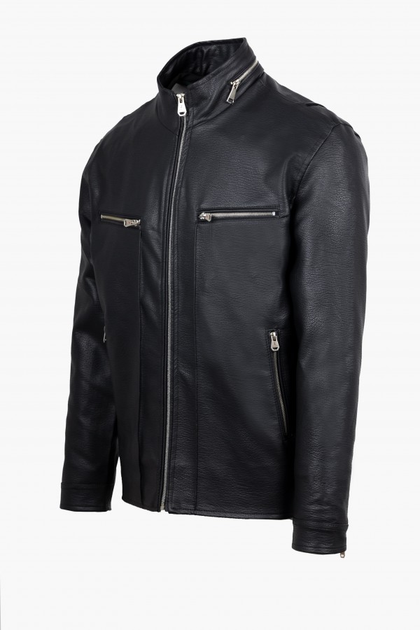 Ανδρικό Μαύρο Μπουφάν από Οικολογικό Δέρμα