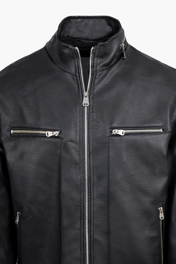 Ανδρικό Μαύρο Μπουφάν από Οικολογικό Δέρμα