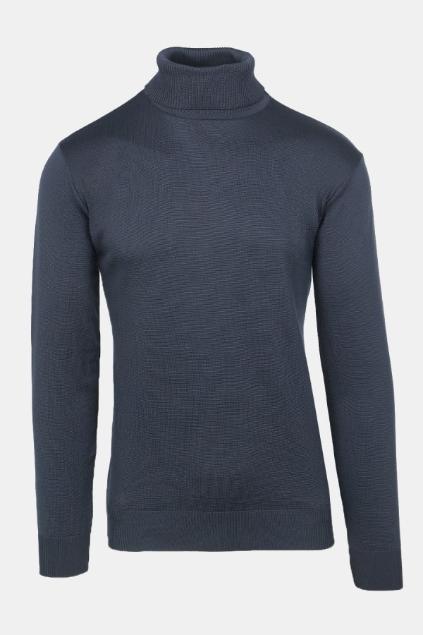 Men's Dark Blue Knitted Turtleneck