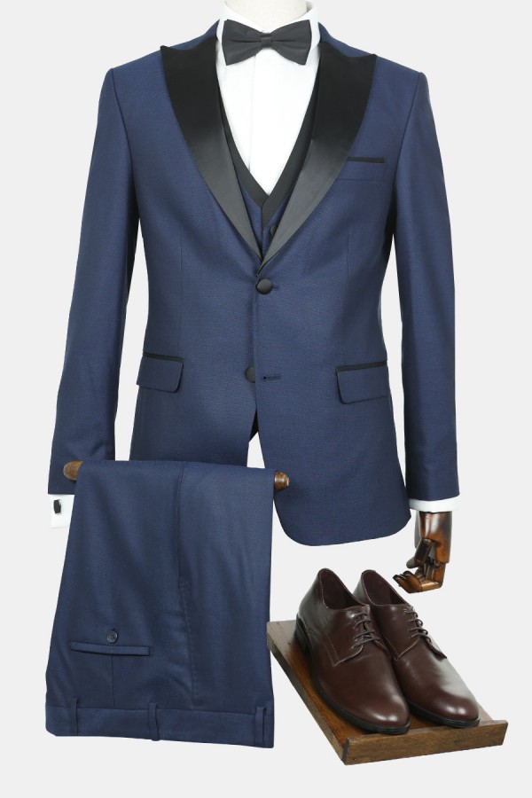 Men's Black Tie Wedding Suit-Dark Blue