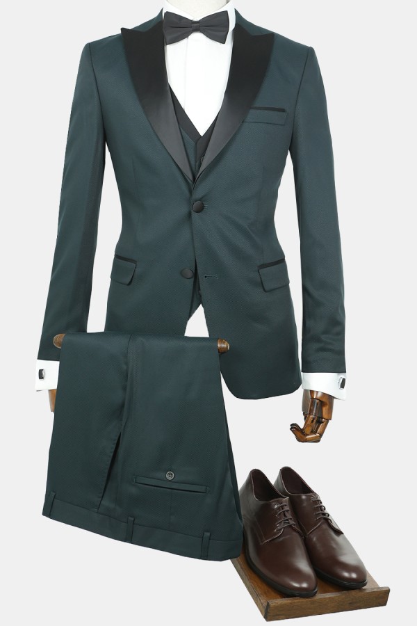 Men's Black Tie Wedding Suit-Dark Green