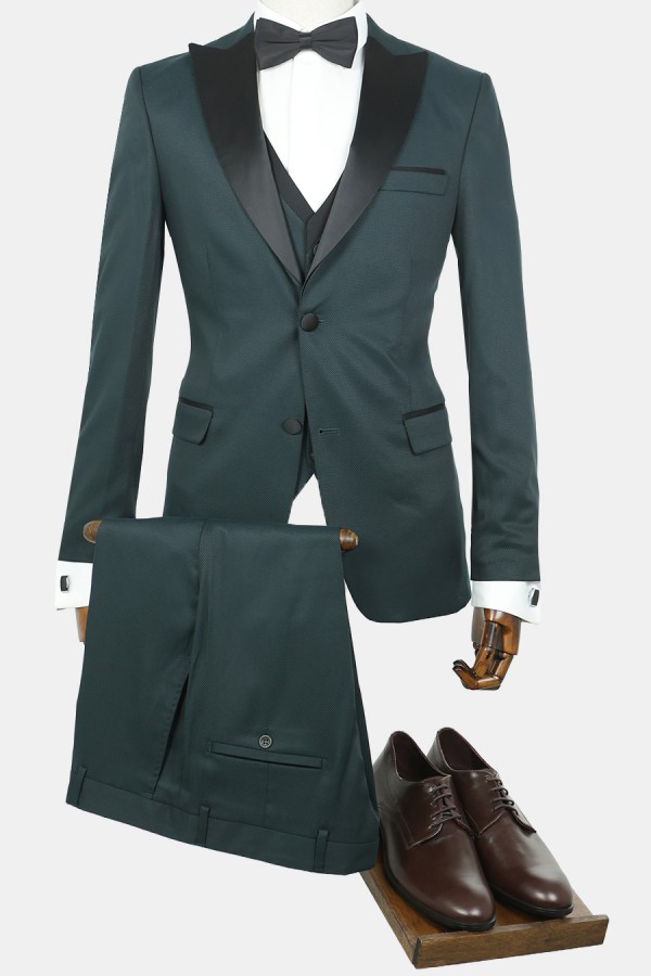 Men's Black Tie Wedding Suit-Dark Green