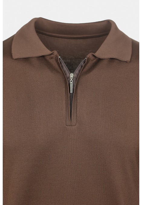 Ανδρική Καφέ Μπλούζα Polo με Φερμουάρ