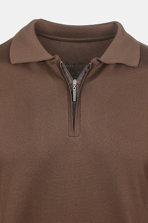 Ανδρική Καφέ Μπλούζα Polo με Φερμουάρ
