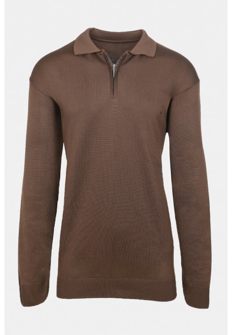 Ανδρική Καφέ Μπλούζα Polo με Φερμουάρ