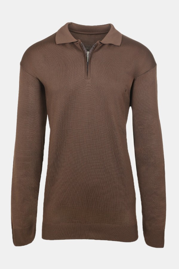 Ανδρική Καφέ Μπλούζα Polo με Φερμουάρ